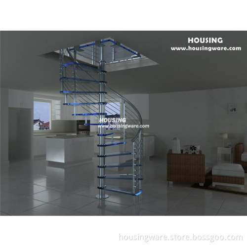 Indoor Space-Saving Glass/Steel Spiral Stairs